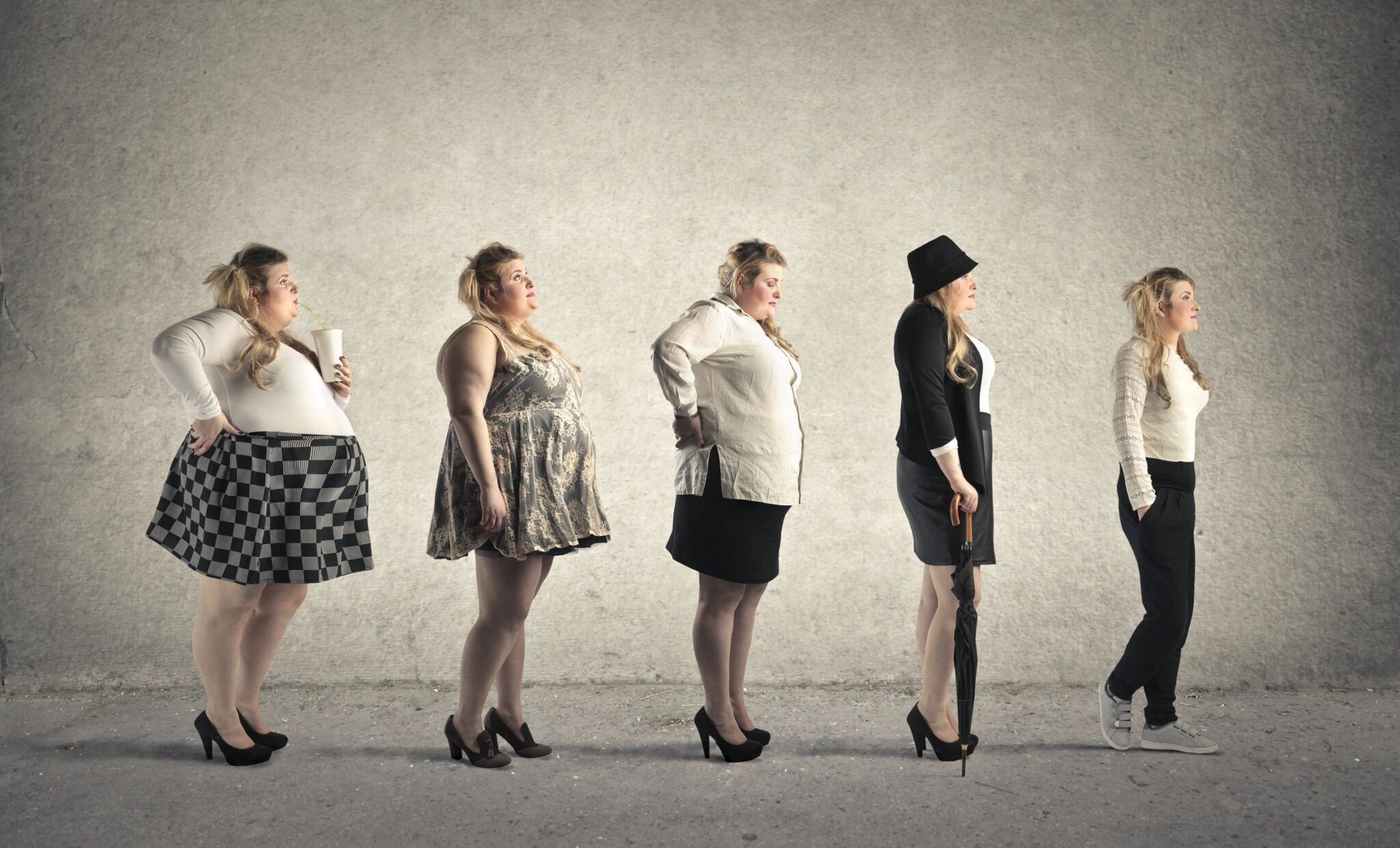 Female silhouette showing weight loss stages